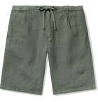 HARTFORD - Pleated Linen Drawstring Shorts - Green