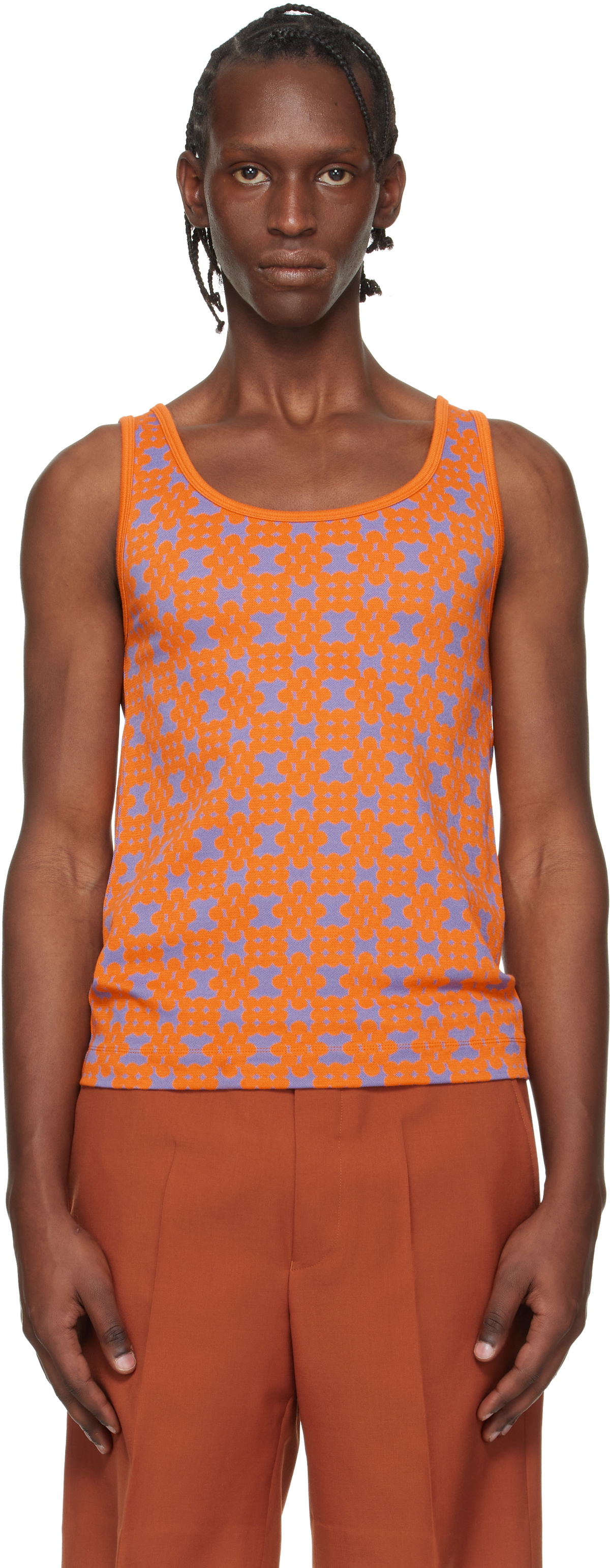 Dries Van Noten: Orange & Purple Jacquard Tank Top | SSENSE