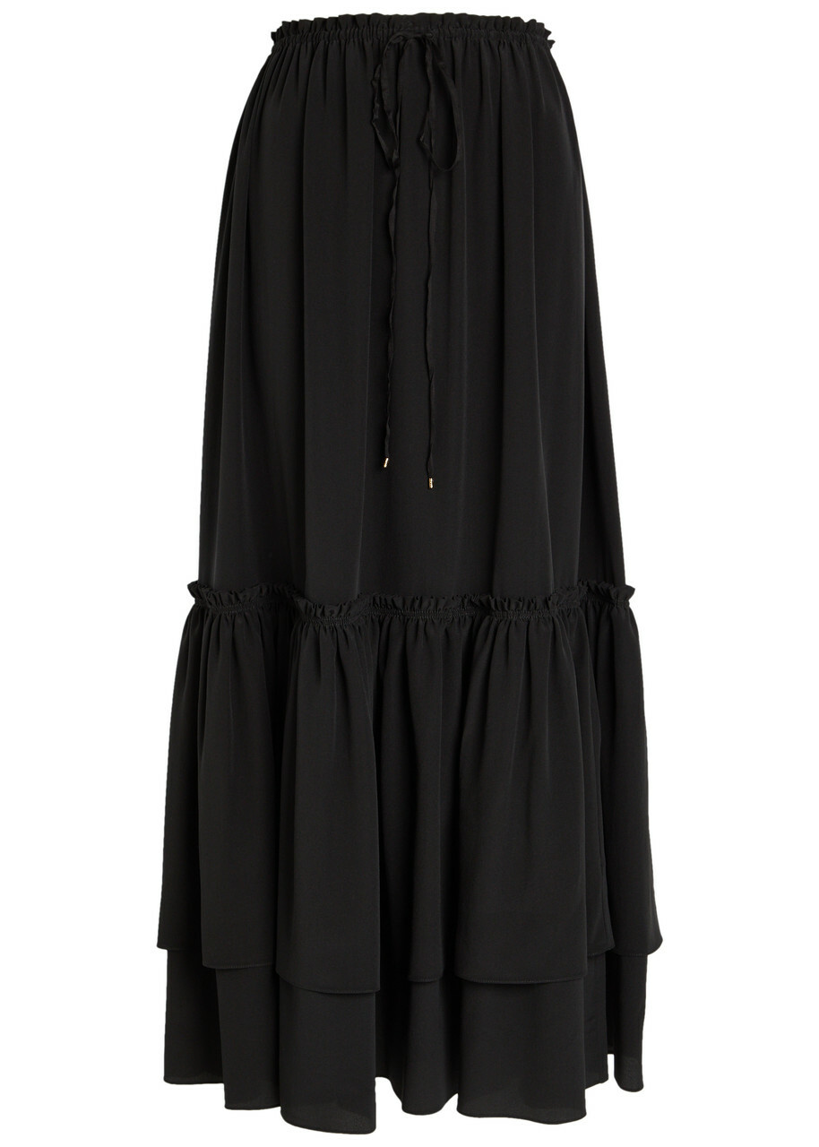 Chloe Ruffled Tiered Silk-chiffon Midi Skirt Black