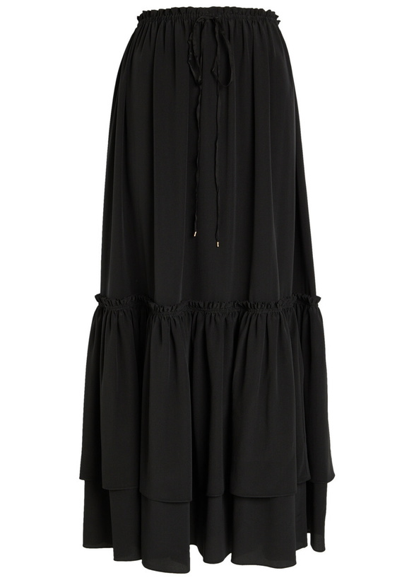 Photo: Chloe Ruffled Tiered Silk-chiffon Midi Skirt Black