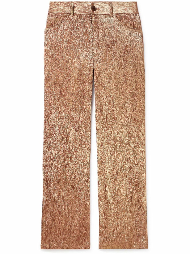 Photo: Séfr - Duri Straight-Leg Metallic Silk-Blend Trousers - Brown