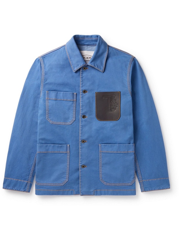 Photo: TOD'S - Leather-Trimmed Garment-Dyed Cotton-Blend Twill Chore Jacket - Blue