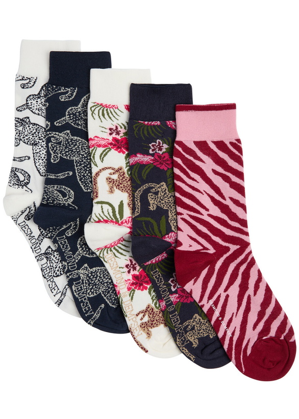 Photo: Desmond & Dempsey Patterned Cotton-blend Socks set of Five Multicoloured 37-39 (IT37 39 / UK4