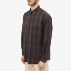 Auralee Men's Light Wool Check Shirt in Brown/Black Check