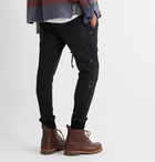 Greg Lauren - 50/50 Slim-Fit Rivet-Detailed Waffle-Knit and Cotton-Blend Jersey Sweatpants - Black