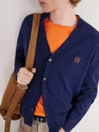 LOEWE - Logo-Embroidered Wool-Blend Cardigan - Blue