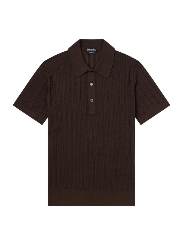 Photo: TOM FORD - Ribbed Cotton and Silk-Blend Polo Shirt - Brown