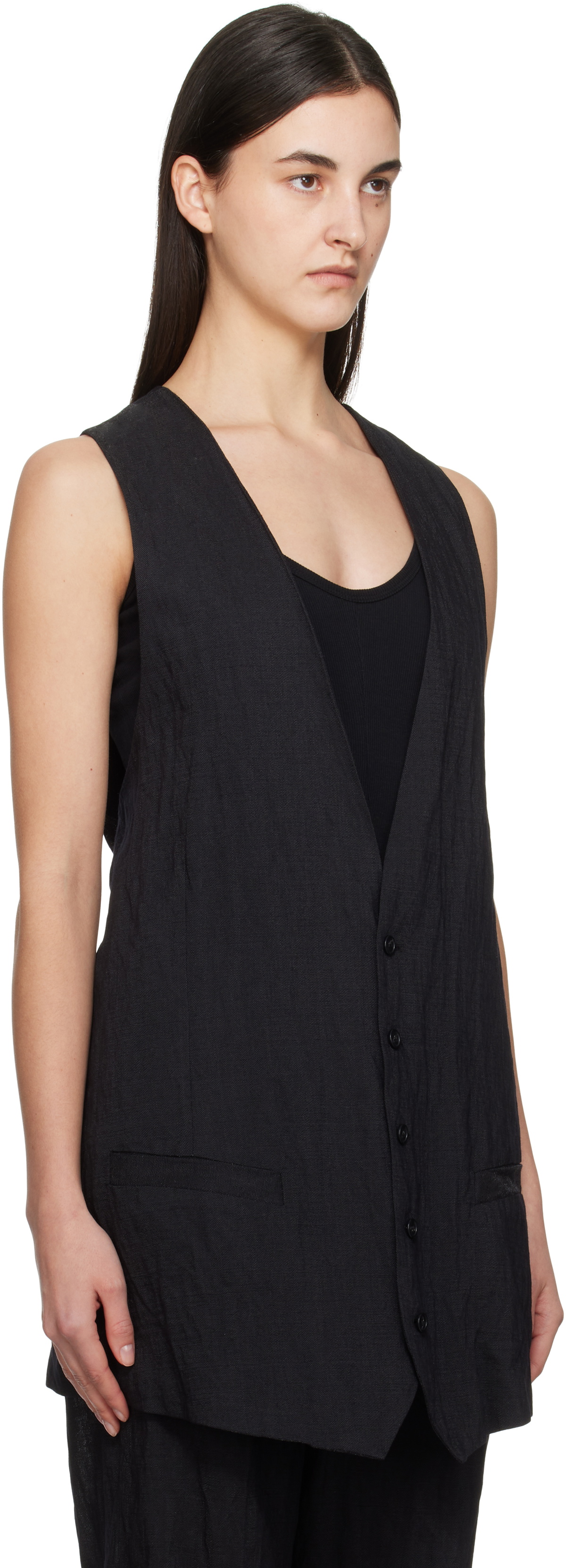 MM6 Maison Margiela Black Crinkled Metallic Tailoring Vest