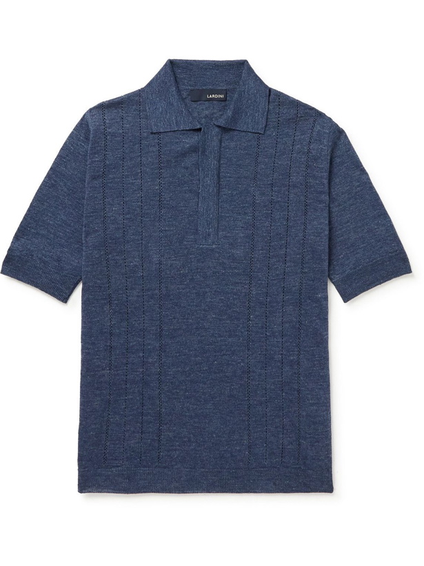 Photo: Lardini - Knitted Linen Polo Shirt - Blue