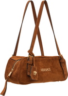 Versace Brown 'Versace Tag' Suede Bowling Bag