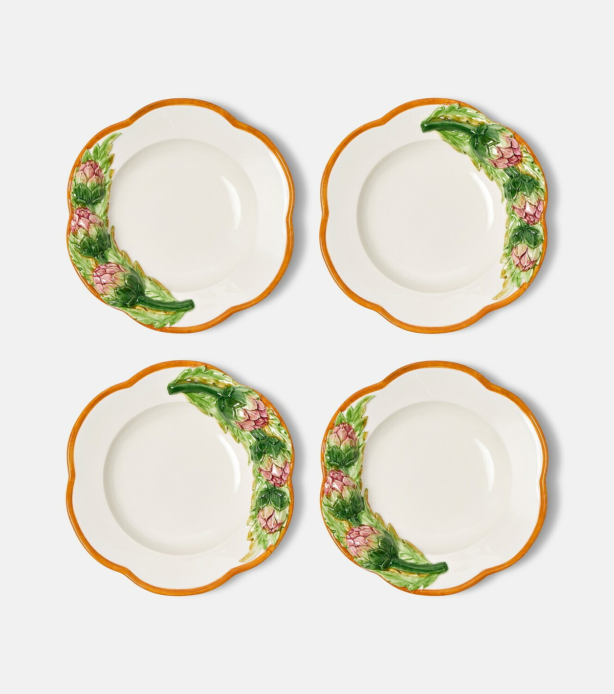 Les-Ottomans Artichoke set of 4 ceramic pasta bowls