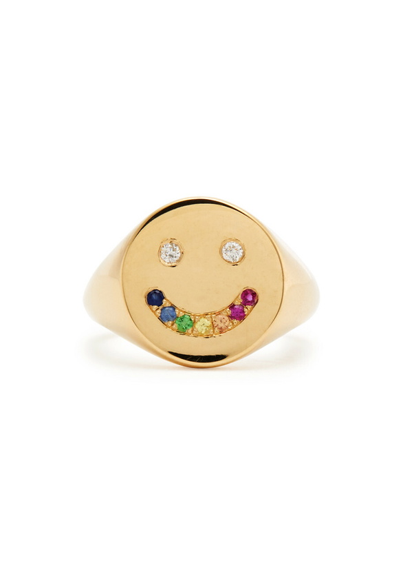 Photo: Roxanne First Rainbow Smiley 14kt Gold Signet Ring