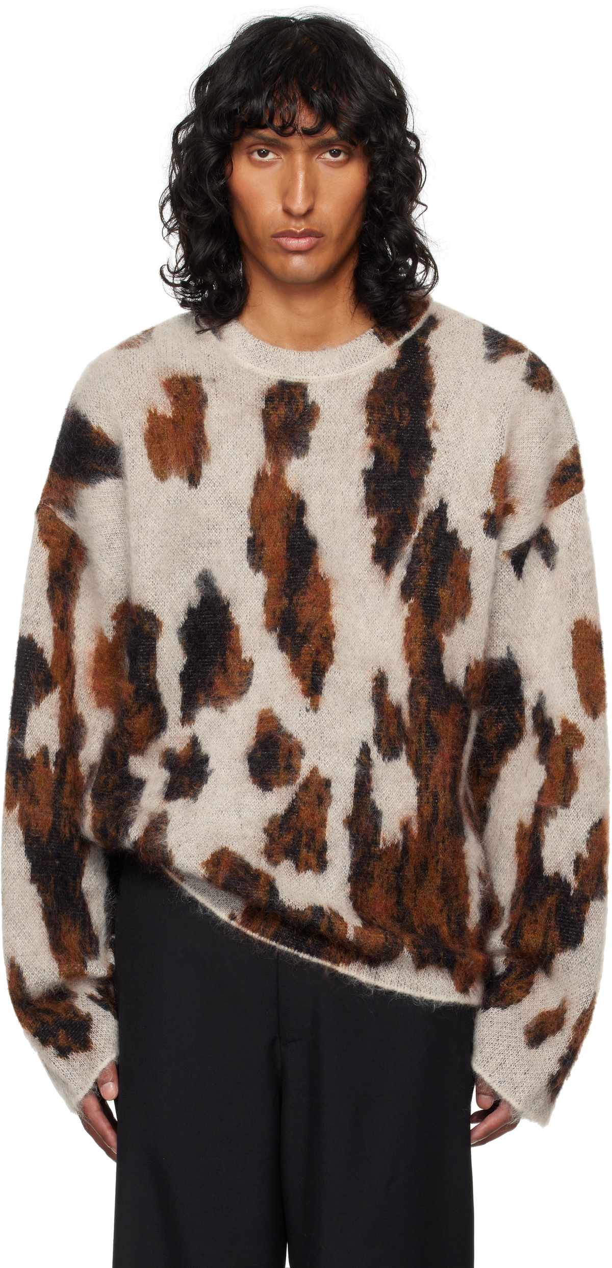 Achilles Ion Gabriel White & Brown Entourage Mohair Knit Sweater