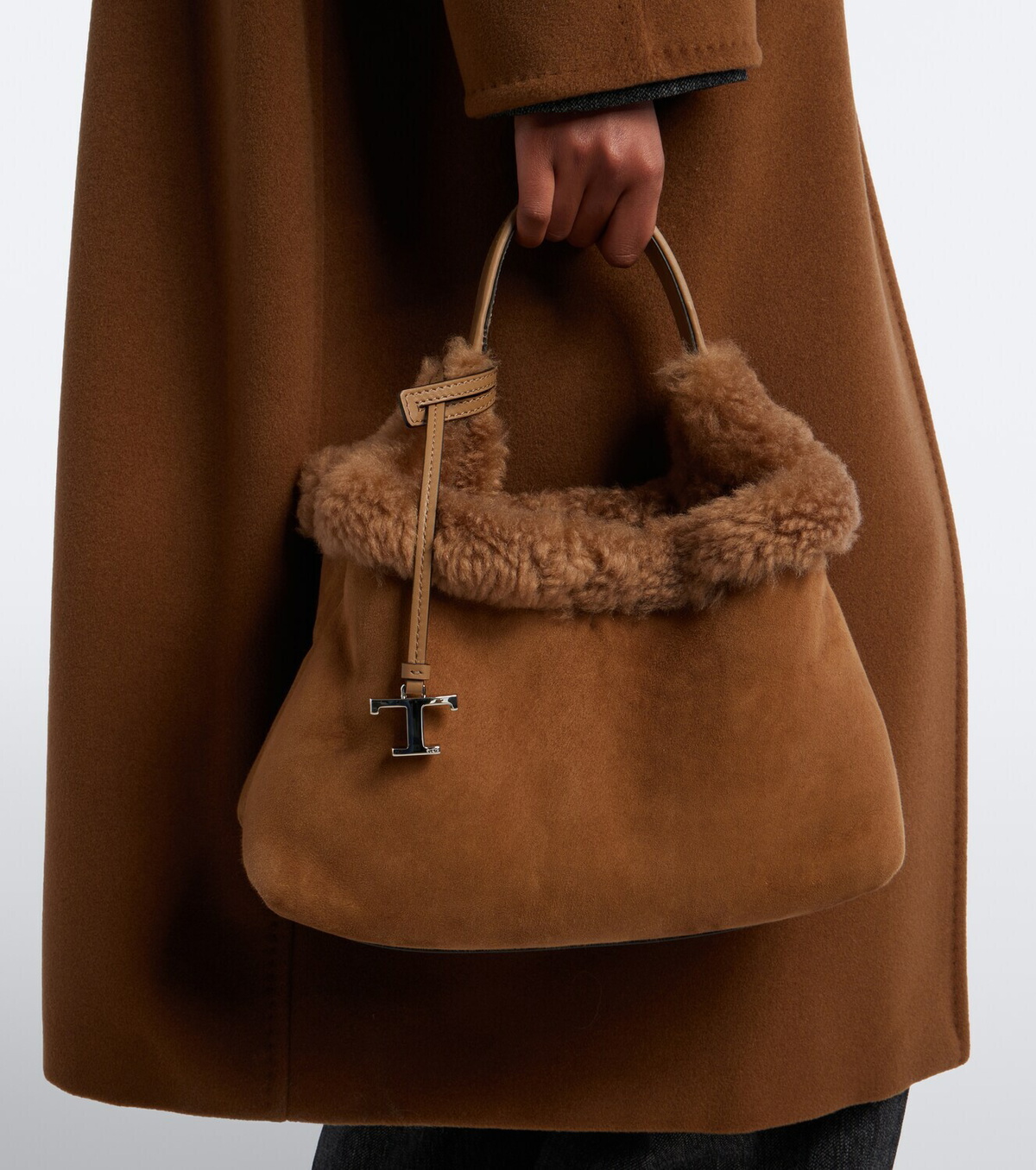 Tod's T Timeless shearling-lined suede tote bag