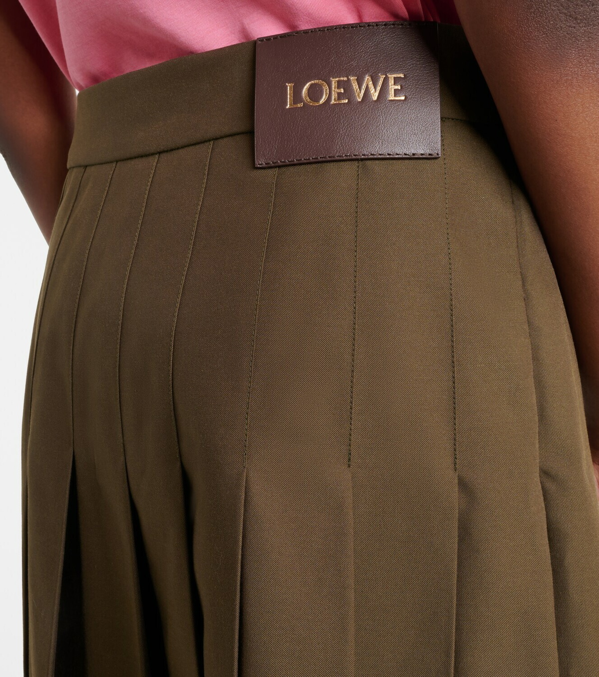 Loewe Leather-trimmed cotton-blend wrap skirt