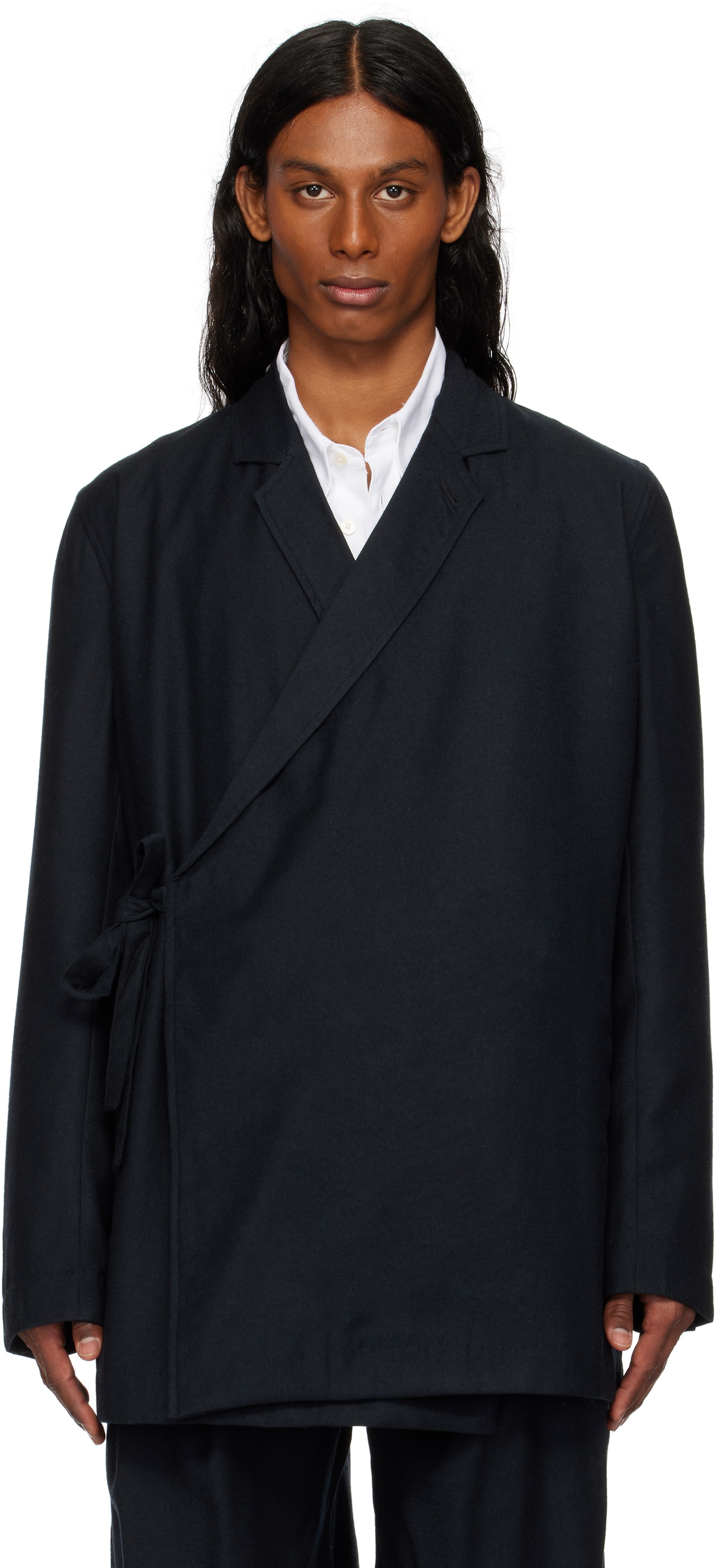 Maharishi Black 6057 Asymmetrical Kimono Wool Blazer