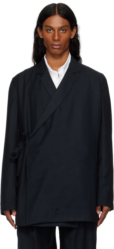 Photo: Maharishi Black 6057 Asymmetrical Kimono Wool Blazer