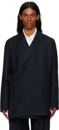 Maharishi Black 6057 Asymmetrical Kimono Wool Blazer