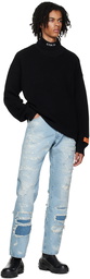 Heron Preston Blue Super Distressed Jeans