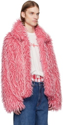 ERL Pink Faux-Fur Varsity Jacket