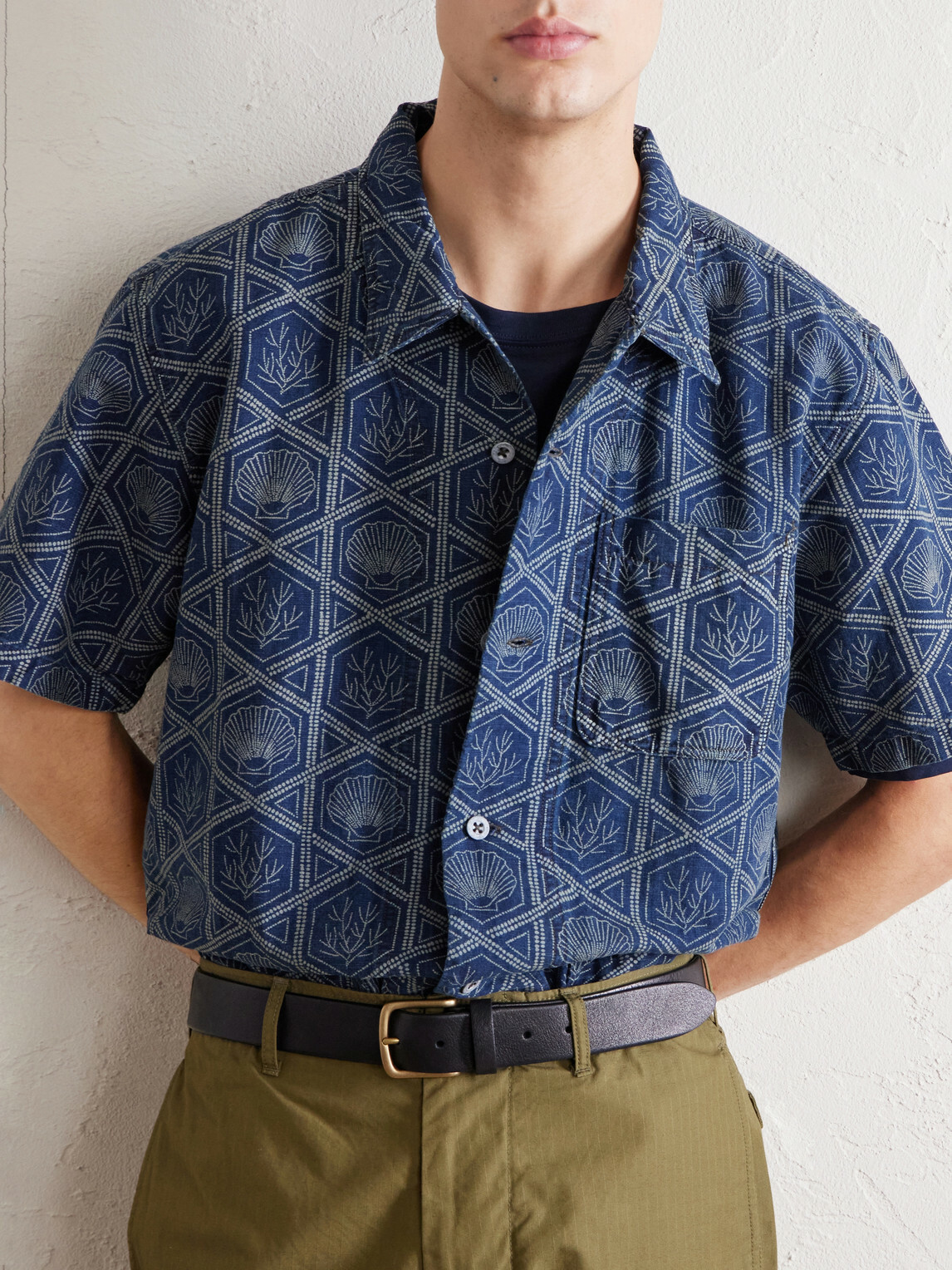 RRL - Printed Linen and Cotton-Blend Shirt - Blue