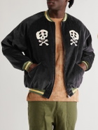 KAPITAL - Embroidered Cotton-Velvet Bomber Jacket - Black