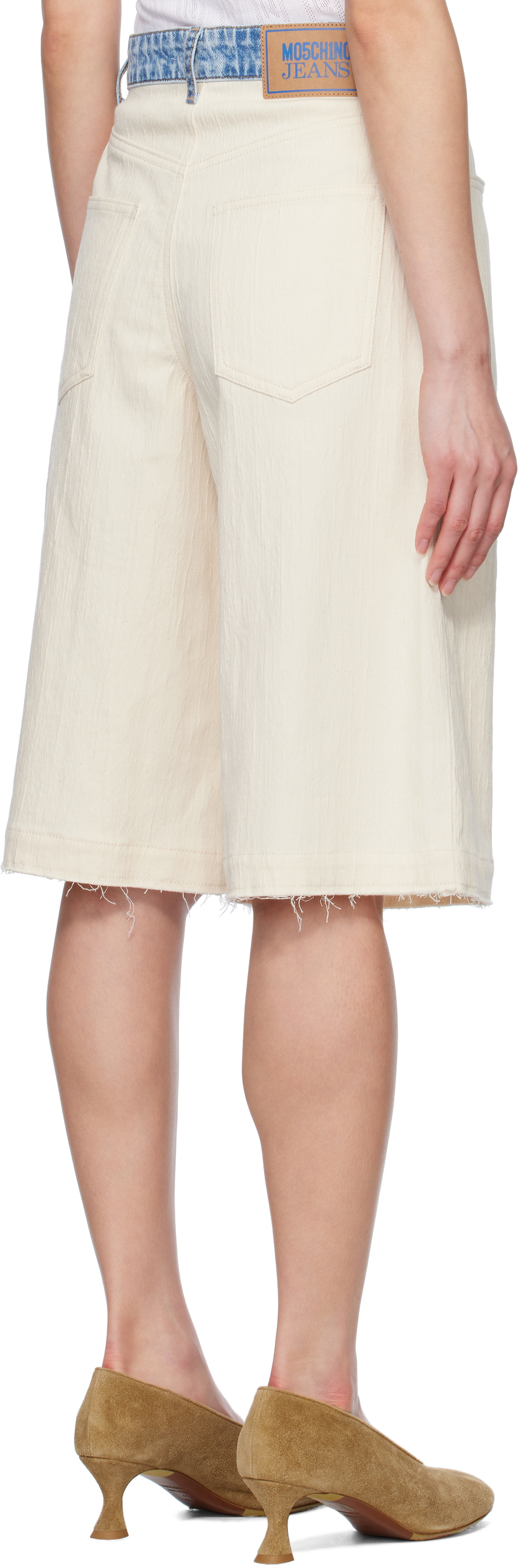 Moschino Jeans Beige & Blue Textured Cotton Hemp Shorts