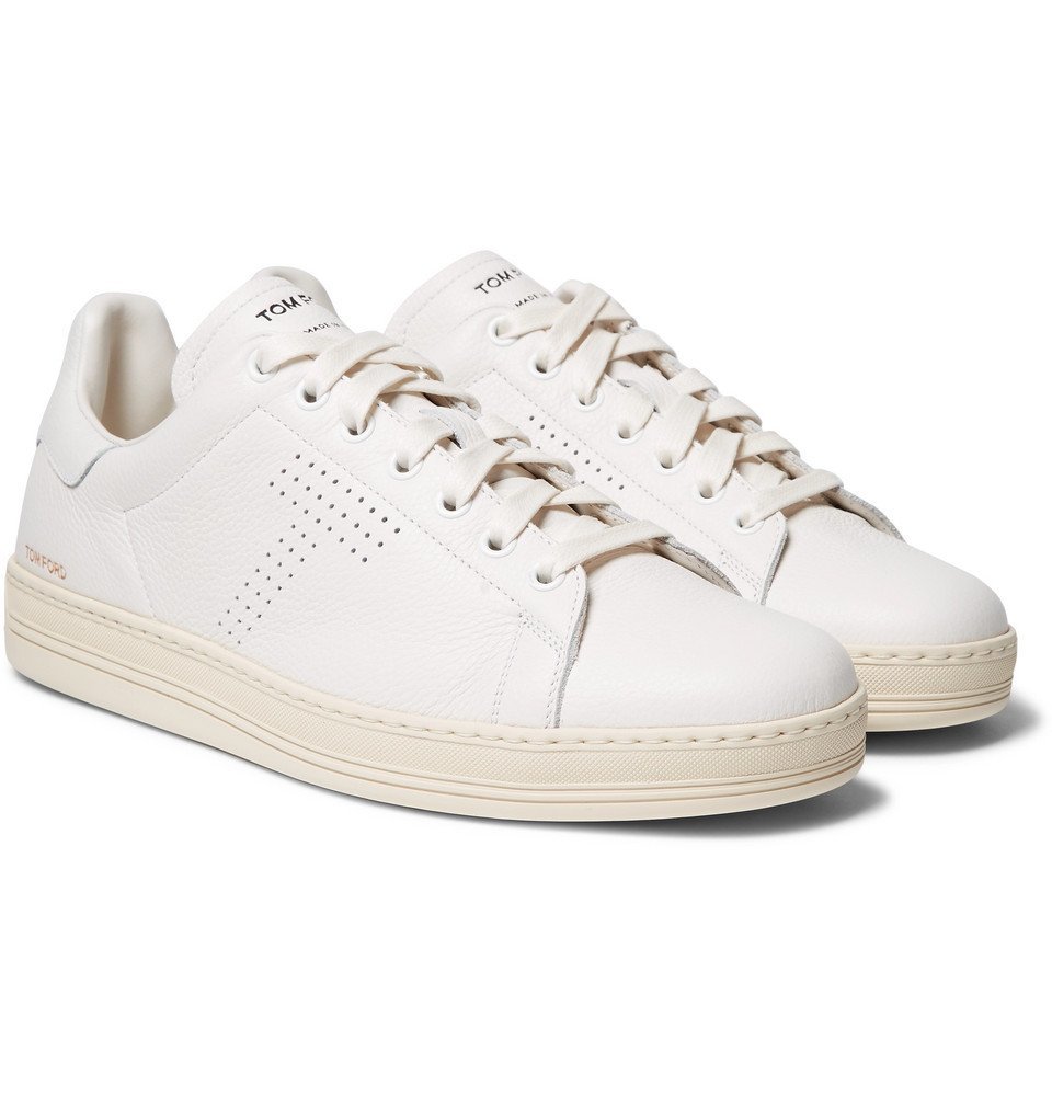 【関税&送料込み】Tom Ford 'Waiwick' White Low Top Sneaker TOM FORD - Warwick Perforated Full-Grain Leather Sneakers