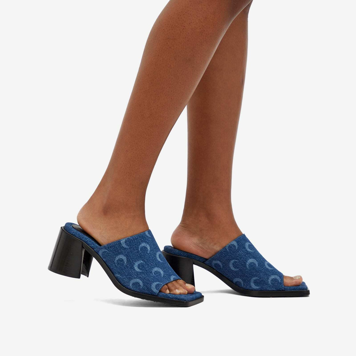 Marine Serre Women's Regenerated Deadstock Denim Mule Shoes in Blue Laser/Wash