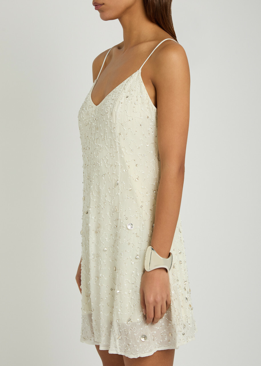 Staud Emily Embellished Mesh Mini Dress Ivory