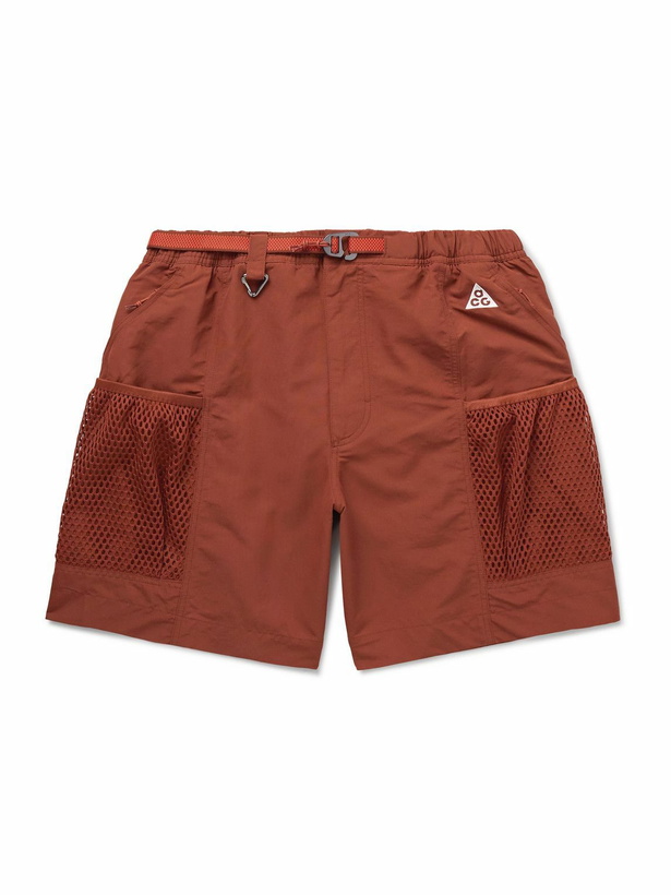 Photo: Nike - ACG Snowgrass Straight-Leg Mesh-Trimmed Belted Nylon Shorts - Red