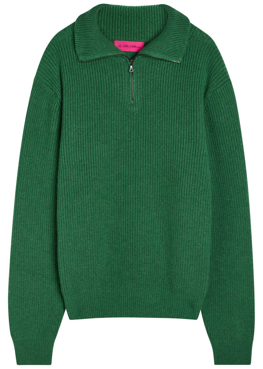 The Elder Statesman Clemente Half-zip Ribbed Cashmere Jumper Dark Green