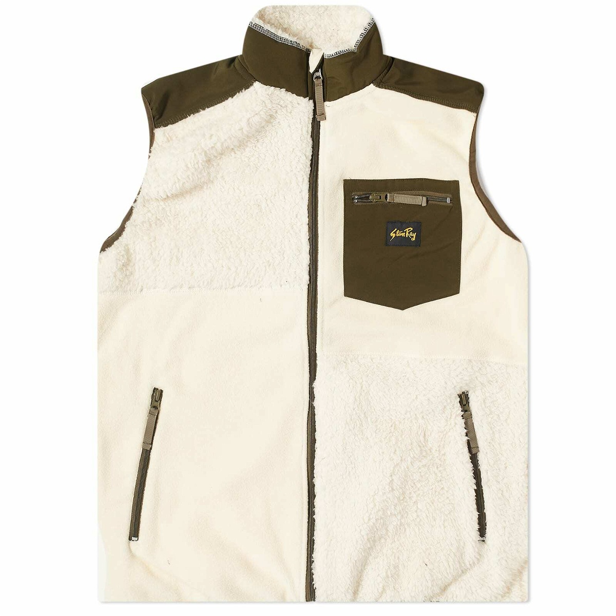 Photo: Stan Ray Men's Patchwork Fleece Vest in Natural/Olive
