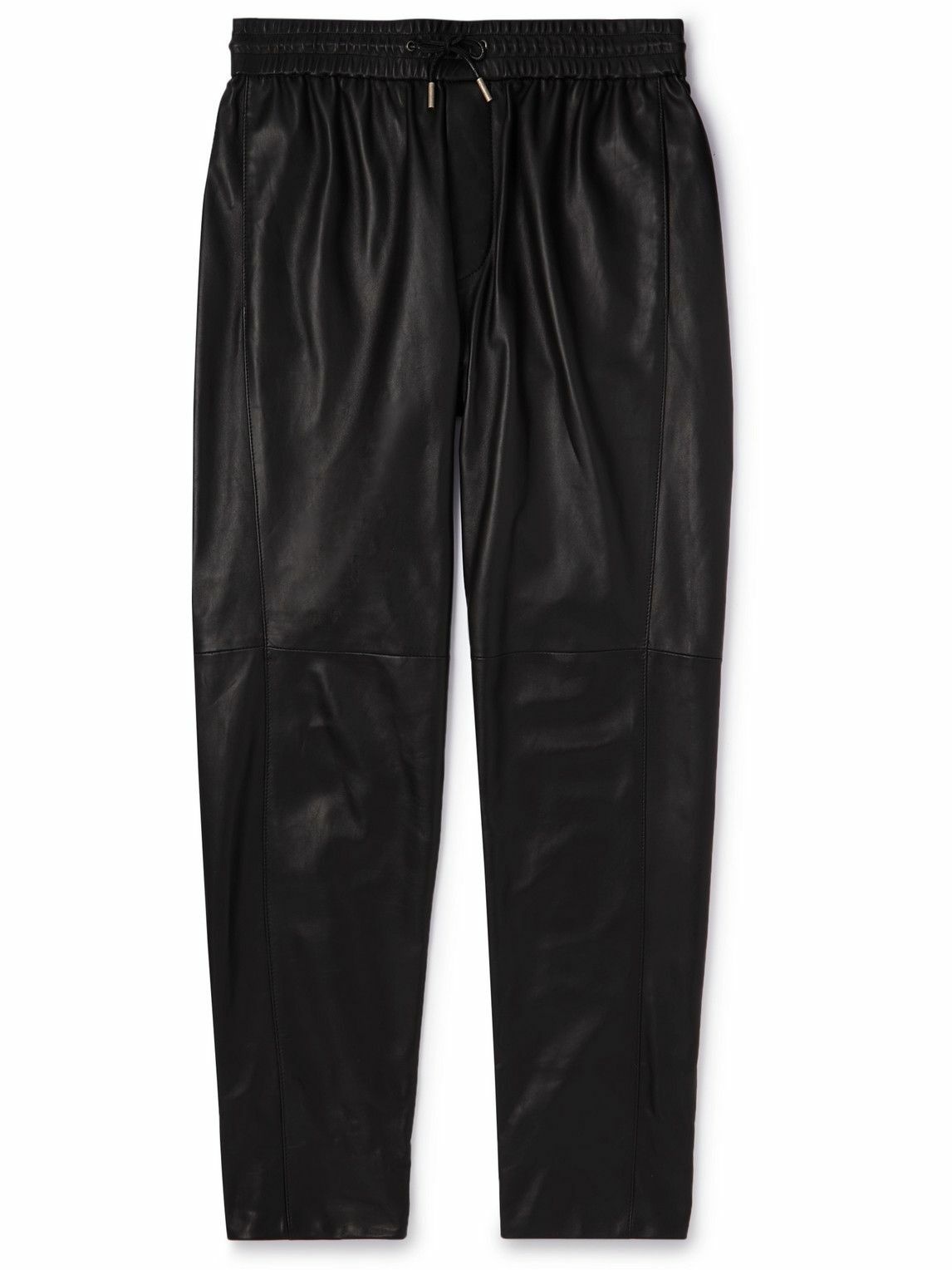Photo: SAINT LAURENT - Tapered Leather Sweatpants - Black