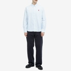 AMI Paris Men's Heart Striped Button Down Oxford Shirt in Sky Blue/Natural White