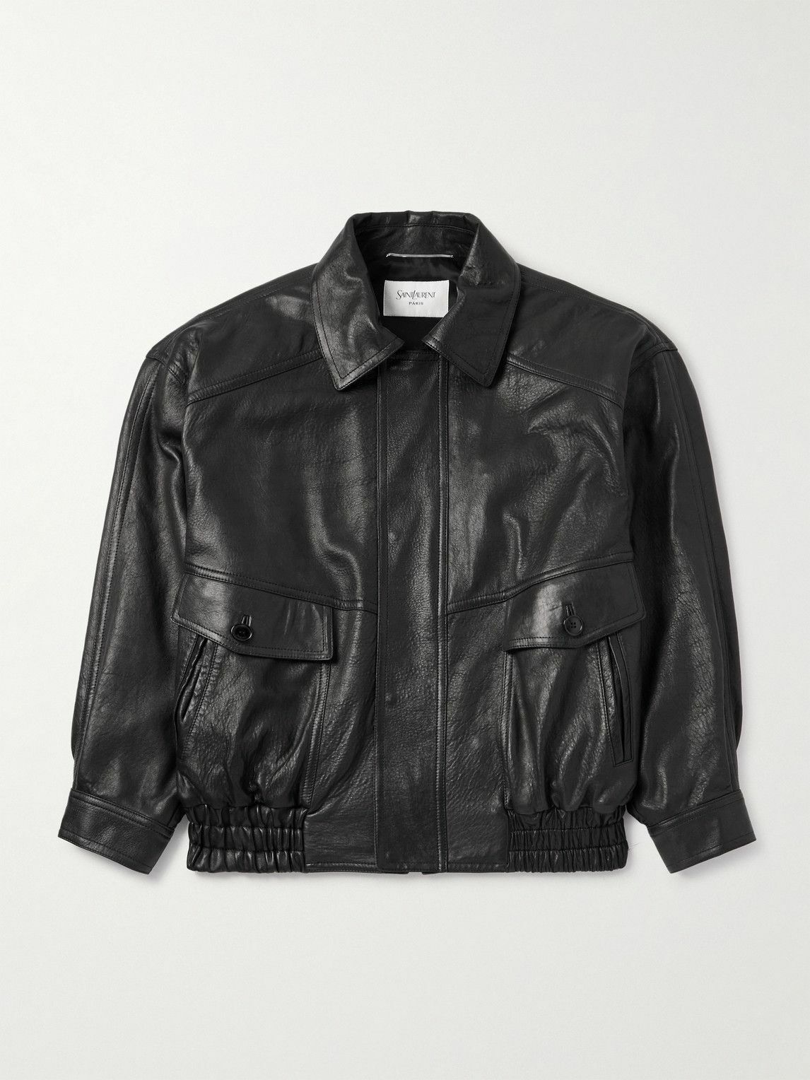 SAINT LAURENT - Teddy Leather-Trimmed Metallic Virgin Wool