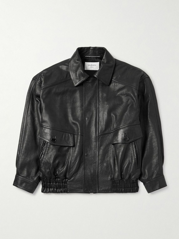 Photo: SAINT LAURENT - Full-Grain Leather Bomber Jacket - Black