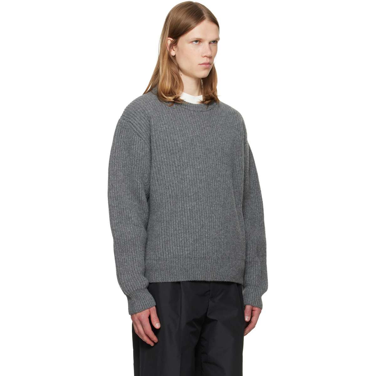 Jil Sander Gray Wool Crew-Neck Sweater