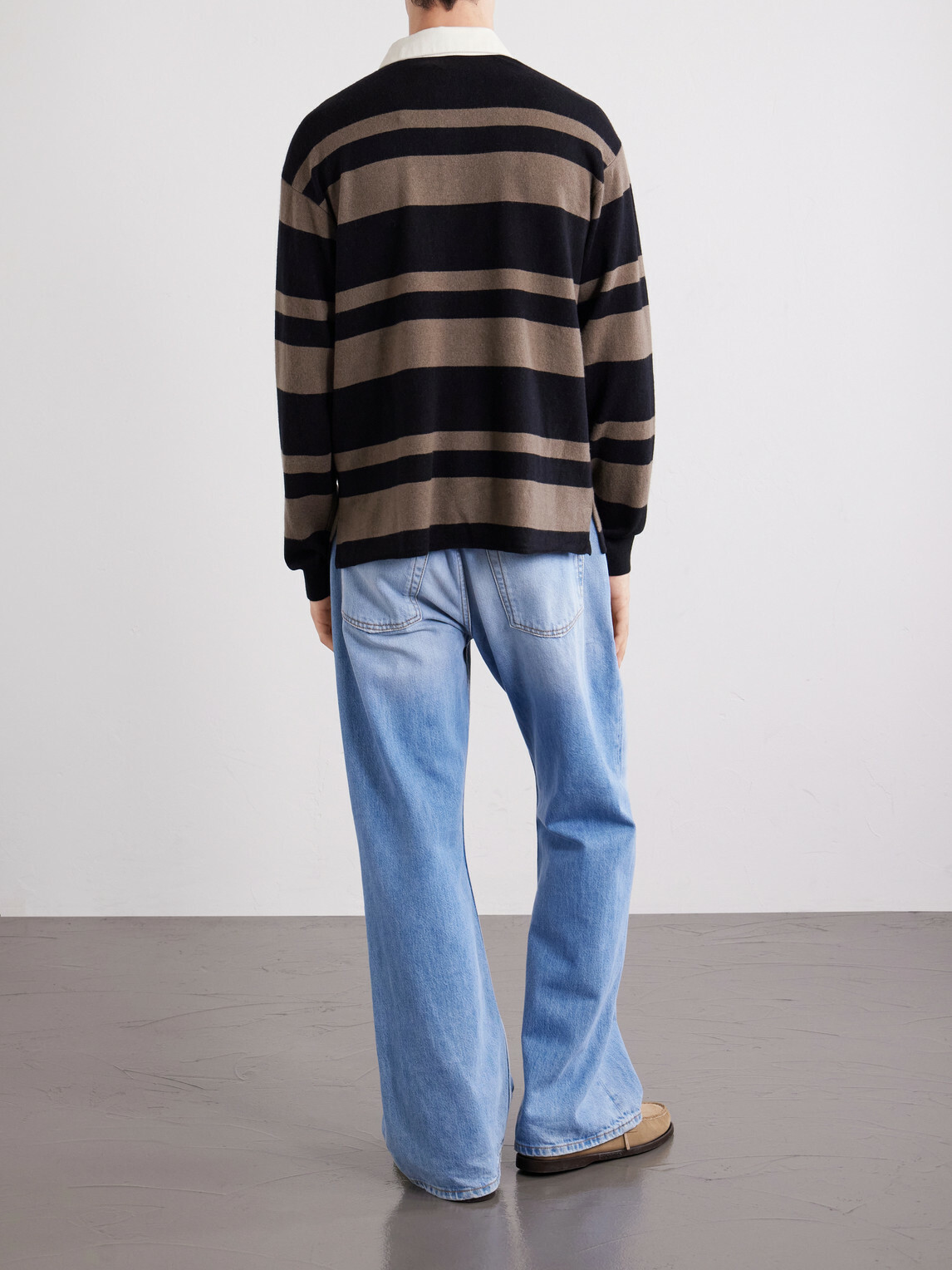 FRAME - Striped Wool and Cashmere-Blend Polo Shirt - Black