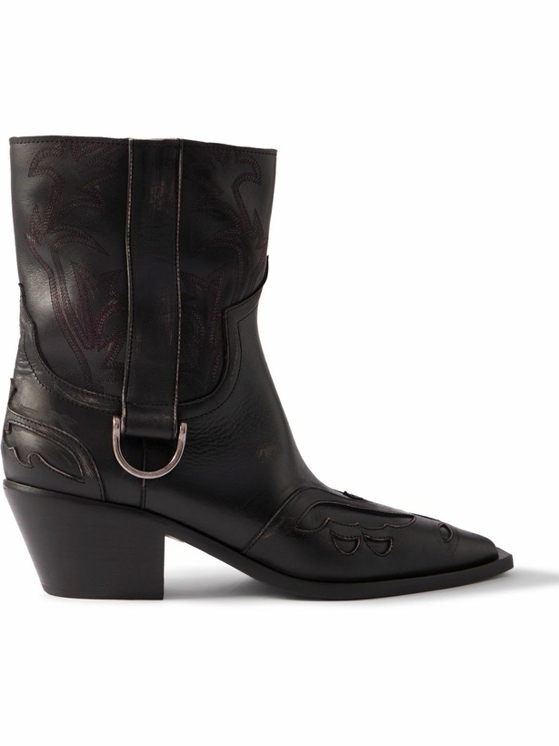 Photo: Enfants Riches Déprimés - Distressed Leather Cowboy Boots - Black