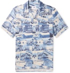 NN07 - Miyagi Camp-Collar Printed Tencel and Linen-Blend Shirt - Blue