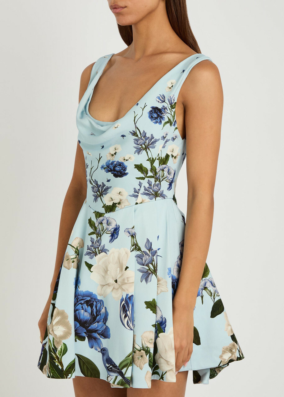 Alice + Olivia Estrella Floral-print Crepe Mini Dress Blue