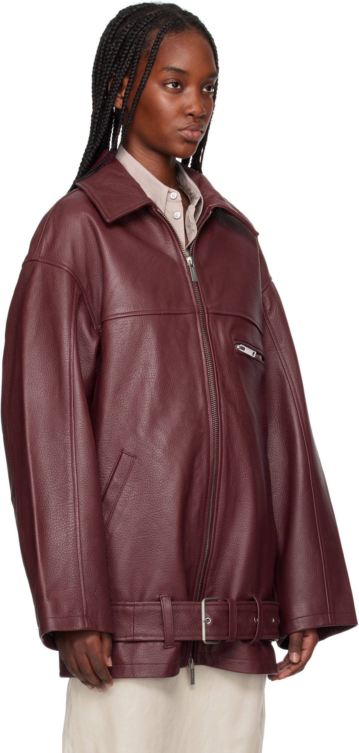 REMAIN Birger Christensen Burgundy Oversize Leather Jacket