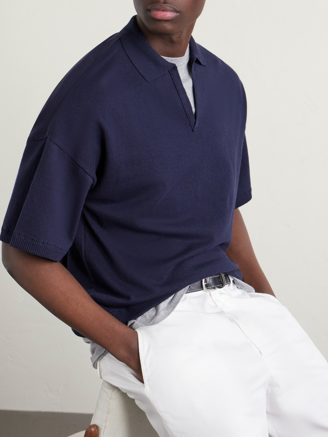 Blue Blue Japan - Knitted Polo Shirt - Blue