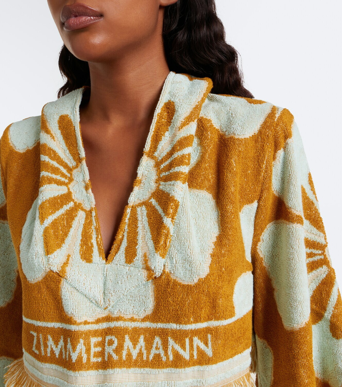 Zimmermann Fairlight floral cropped terry hoodie
