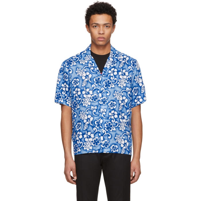 Photo: Dsquared2 Blue Short Sleeve Ibisco Hawaiian Shirt