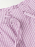 TEKLA - Birkenstock Straight-Leg Pleated Striped Organic Cotton-Poplin Pyjama Bottom - Purple