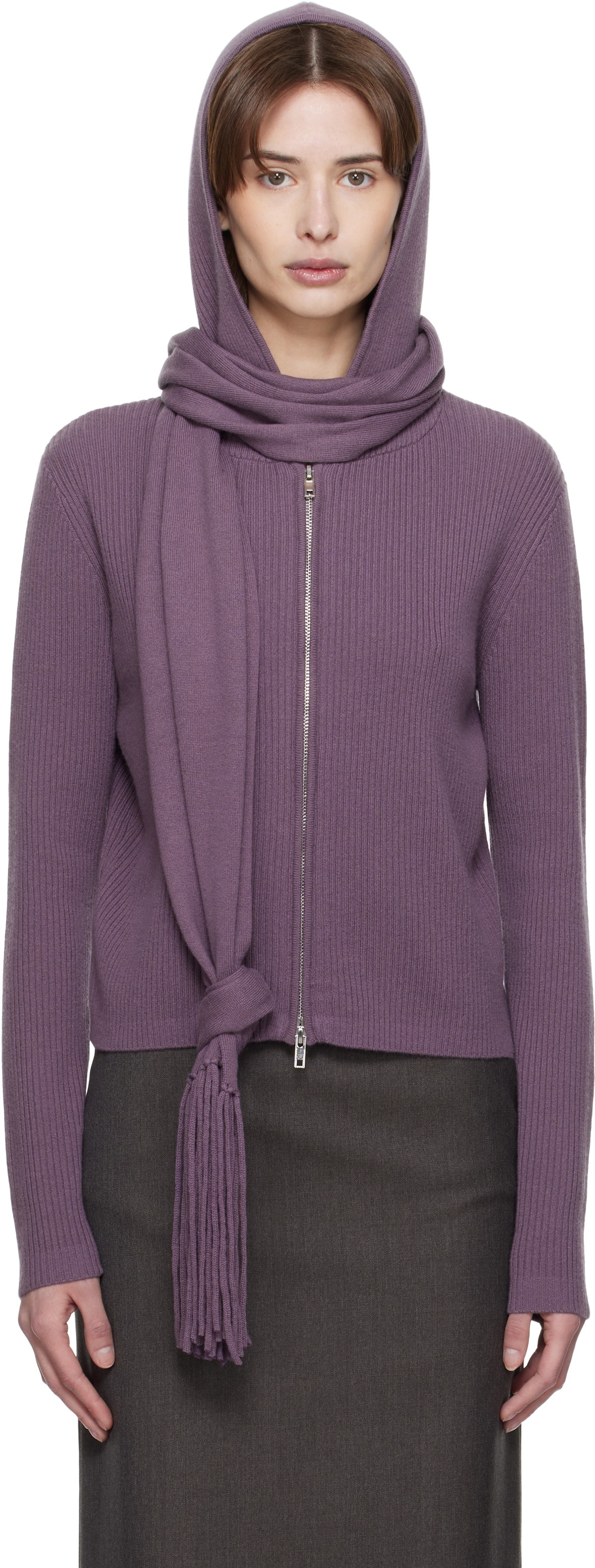 AARON ESH Purple Knitted Scarf & Hoodie Set