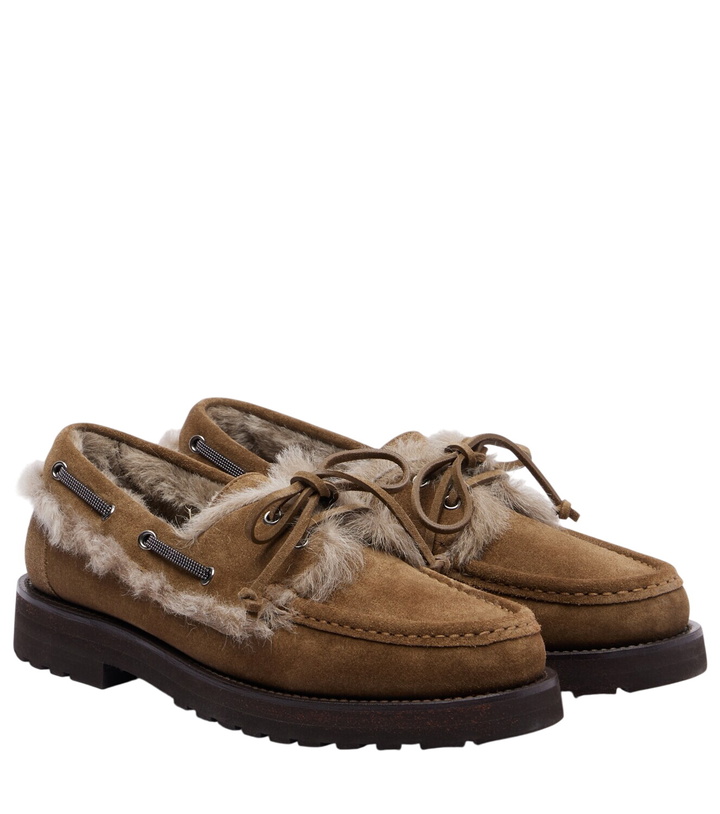 Photo: Brunello Cucinelli Shearling-lined suede boat shoes