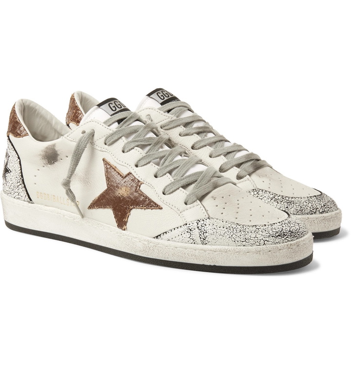 Photo: Golden Goose - Ballstar Distressed Leather Sneakers - White